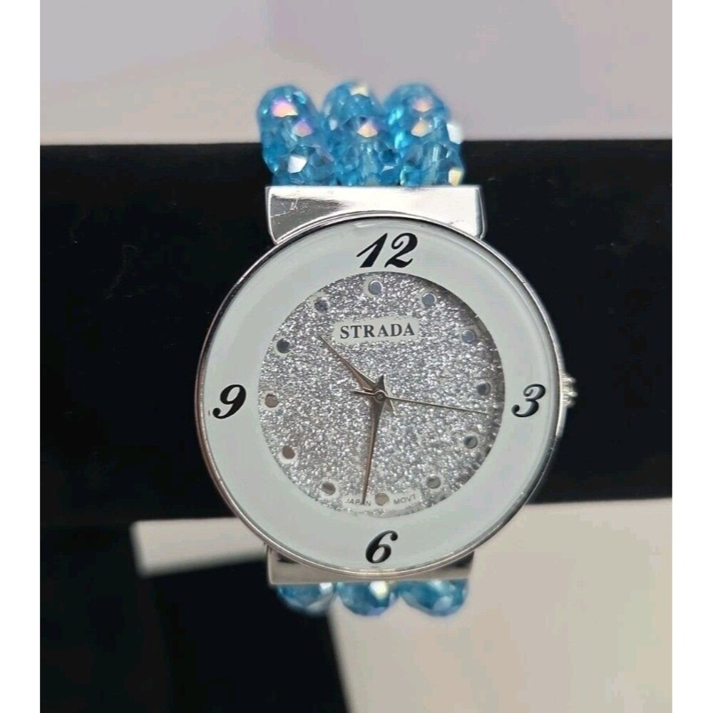 Strada Blue Austrian Crystal & Silvertone Womens Watch Stainless Water Resistant